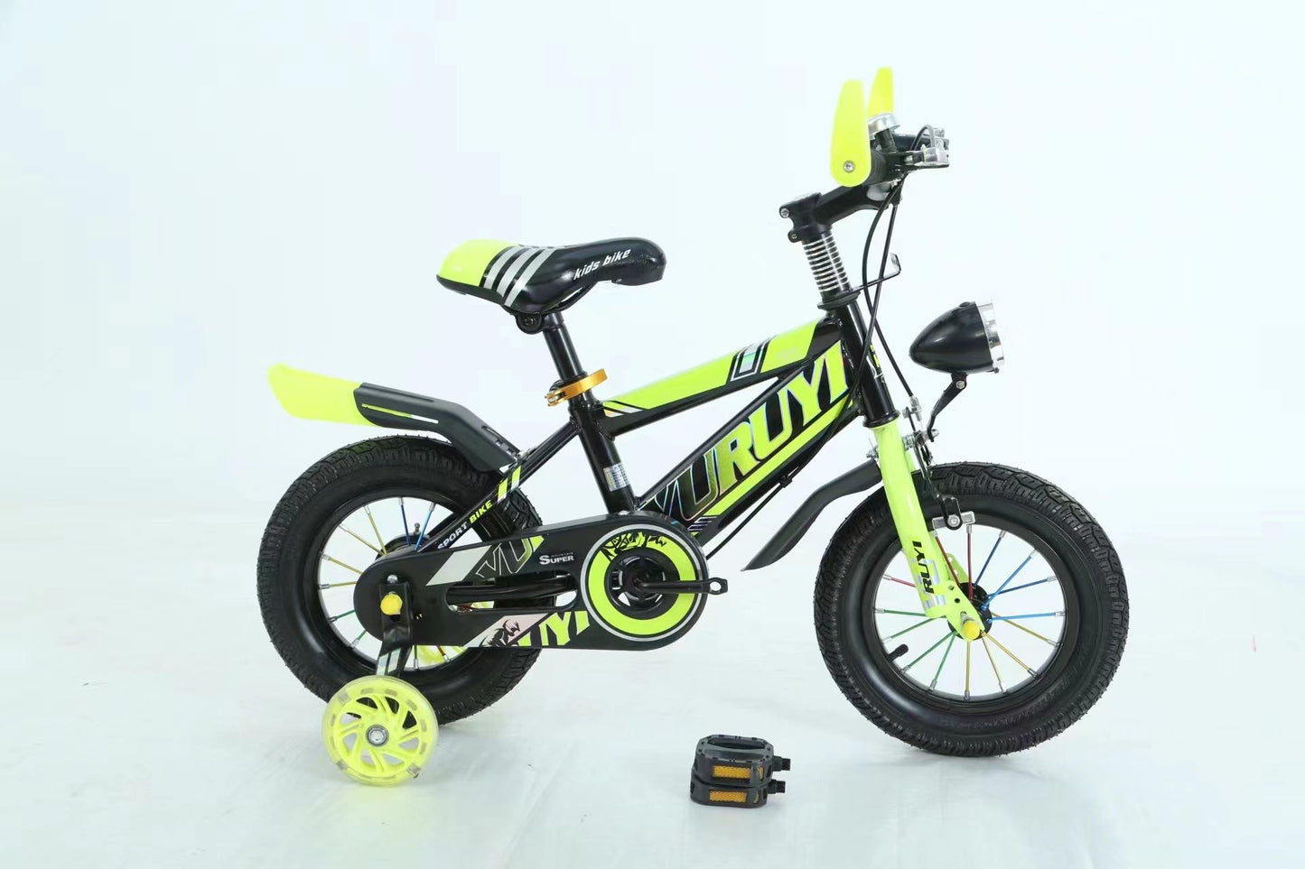 12'' Inch Children City Bike with LED Lights, Trainning Wheels Yellow and Red